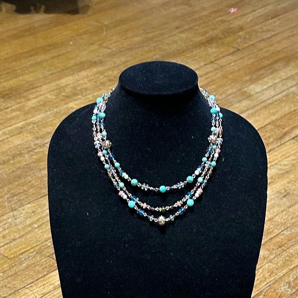 Vintage NRQ Gold Tone Multicolor Beaded Necklace 20”